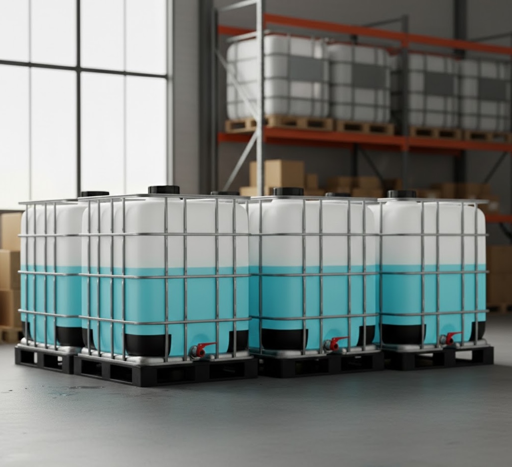 Clean IBC tanks in warehouse